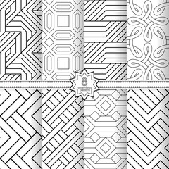 A set of vector seamless patterns. Modern geometric textures. Monochrome, linear.