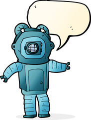 cartoon deep sea diver  with speech bubble