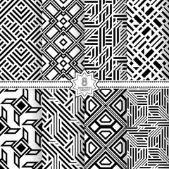 A set of vector seamless patterns. Modern geometric textures. Monochrome.
