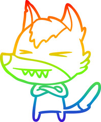 rainbow gradient line drawing of a angry wolf cartoon