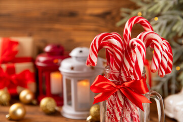 Candy cane isolated on white background. Christmas sweets. Christmas candy. New Year. A traditional sweet gift for the Christmas tree. Holiday concept.