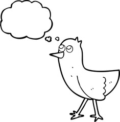 freehand drawn thought bubble cartoon bird
