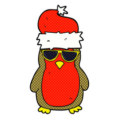 freehand drawn cartoon cool christmas robin