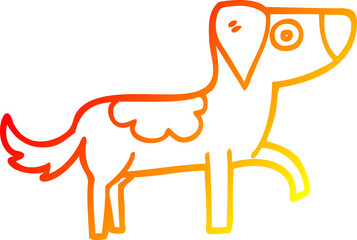 warm gradient line drawing of a cartoon happy dog