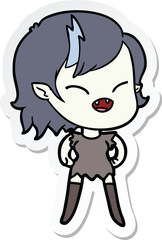 sticker of a cartoon laughing vampire girl