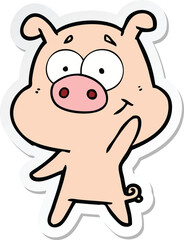 sticker of a happy cartoon pig
