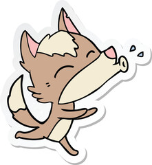 sticker of a howling wolf cartoon