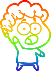 rainbow gradient line drawing of a cartoon shocked man