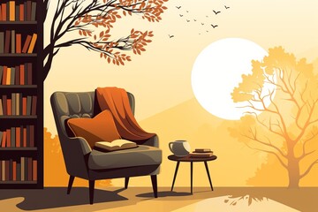 Bookstagrammer with a favorite book in a reading nook, Cozy reading environment with book-themed graphics, Blend book-related icons with a discreet camera silhouette, Literary and aesthetic