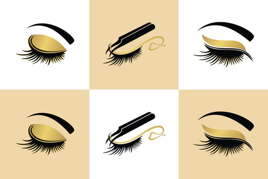 collection of Eyelash logo design for lashes beauty salon with unique concept premium vector