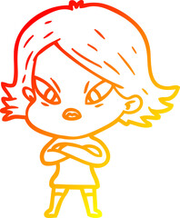 warm gradient line drawing of a cartoon stressed woman