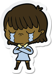 sticker of a cartoon woman crying