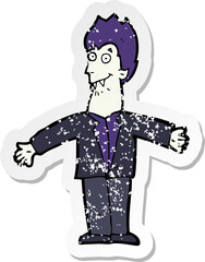 retro distressed sticker of a cartoon vampire man
