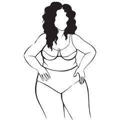 Beautiful plus size girl, hand-drawn graphics, body positive. Ideal for logos, posters, packaging design and paper products. Fashion cover, poster.