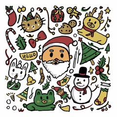 Doodle christmas, animals, snow, cute, drawing