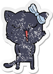 distressed sticker of a cartoon cat