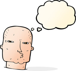 cartoon bald tough guy with thought bubble