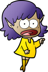 cartoon shocked elf girl pointing