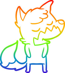 rainbow gradient line drawing of a friendly cartoon fox