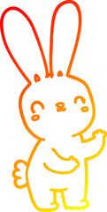 warm gradient line drawing of a cute cartoon rabbit