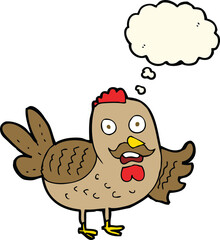 cartoon old rooster with thought bubble