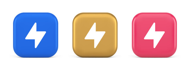 Charge power lightning button electricity thunderbolt arrow 3d realistic icon