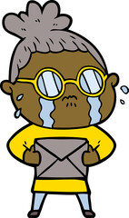 cartoon crying woman wearing spectacles