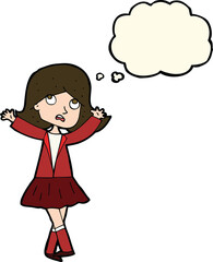 cartoon unhappy girl with thought bubble