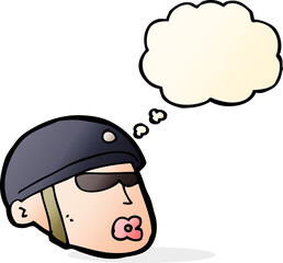 cartoon policeman head with thought bubble