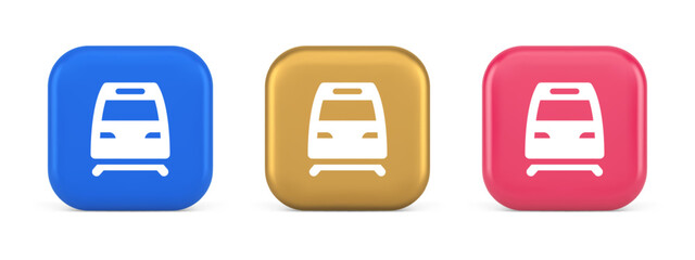 Train railway subway locomotive button rail passenger transportation travel 3d realistic icon