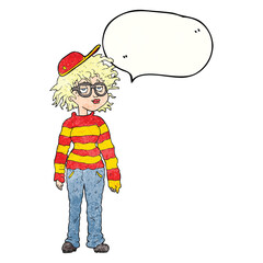 freehand drawn texture speech bubble cartoon geeky girl
