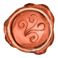 Watercolor vintage wax seal stamp isolated. Template illustration old writing stationery. Hand drawn retro illustration for invitations and cards, printing on packaging and textiles, making stickers