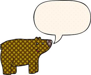 cartoon bear with speech bubble in comic book style