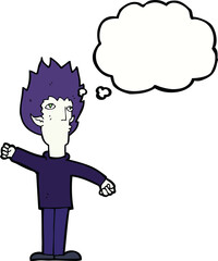 cartoon vampire man with thought bubble