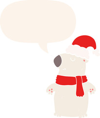 cute cartoon christmas bear with speech bubble in retro style