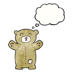 freehand drawn thought bubble textured cartoon teddy bear