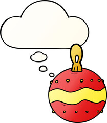 cartoon christmas bauble with thought bubble in smooth gradient style