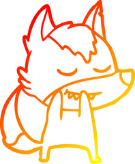 warm gradient line drawing of a laughing cartoon wolf