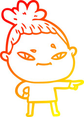warm gradient line drawing of a cartoon woman