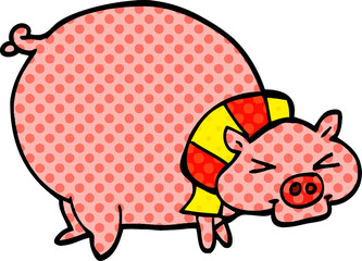 cartoon doodle fat pig