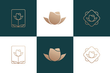 set of beauty flower logo design with template