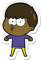 sticker of a cartoon curious boy