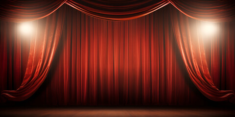 red curtain with spotlight ,Concept Scenique ,Photo gratuite couronne de reine nature morte ,empty musical theater stage with curtains, Magic theater stage red curtains.generative ai
