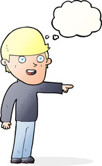 cartoon pointing man with thought bubble