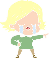 flat color style cartoon girl crying