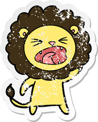 distressed sticker of a cartoon angry lion