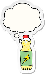 cartoon soda bottle with thought bubble as a printed sticker
