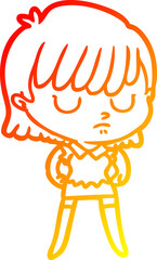 warm gradient line drawing of a cartoon woman