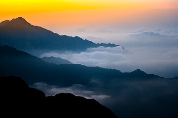 Sunrise from Jabal Aswad (The Black Mountain), Saudi Arabia.