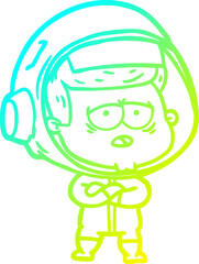 cold gradient line drawing of a cartoon tired astronaut